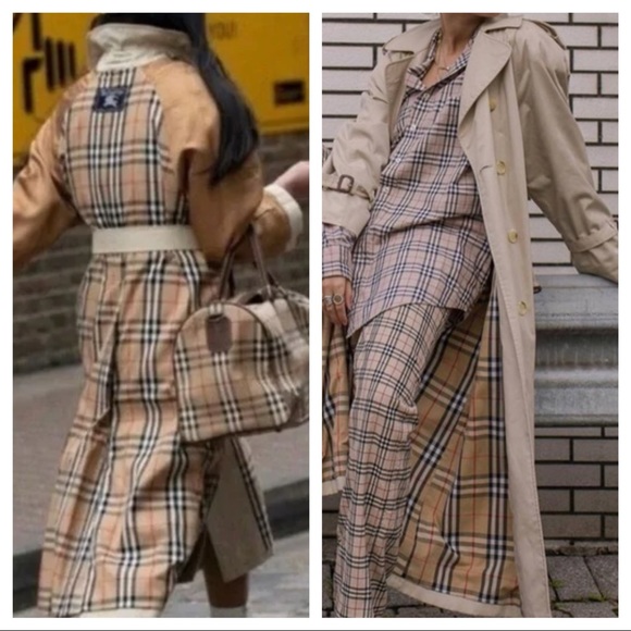 BURBERRY VINTAGE CHECK PLAID LINER DOUBLE BREASTED LONG TRENCH COAT size 40 Long